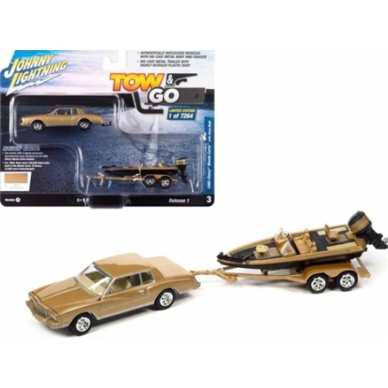 1/64 1980 CHEVROLET MONTE CARLO W/BASS BOAT LIGHT CAMEL POLY JLBT017 B