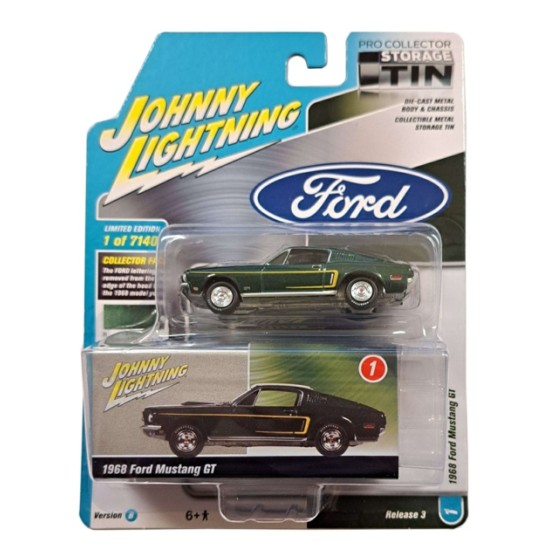 1/64 1968 FORD MUSTANG GT HIGHLAND GREEN POLY PRO COLLECTOR STORAGE TIN JLCT008