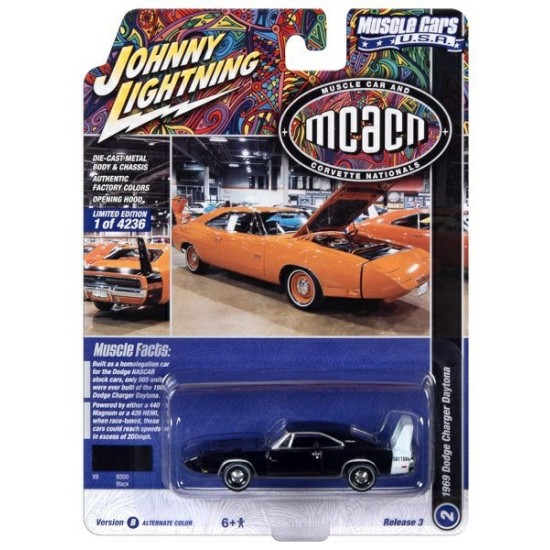 1/64 1969 DODGE CHARGER DAYTONA BLACK, WHITE TAIL MCACN JLMC031B-2