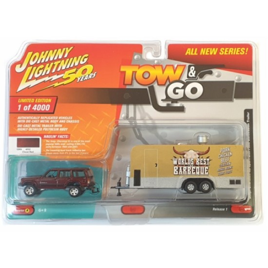 JOHNNY LIGHTNING - 1/64 TOW AND GO JEEP BBQ FOOD TRAILER