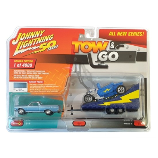 JOHNNY LIGHTNING - 1/64 TOW AND GO CHEVY W/ PARADE FLOAT MIST BLUE