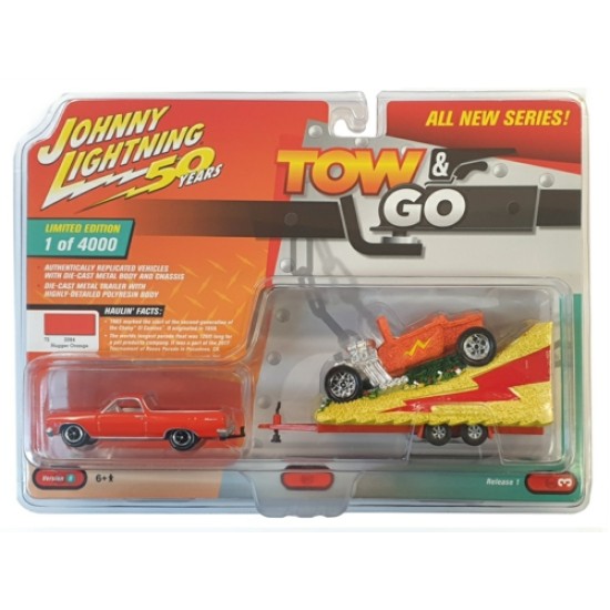 JOHNNY LIGHTNING - 1/64 TOW AND GO CHEVY EL CAMINO W/ PARADE FLOAT ORANGE