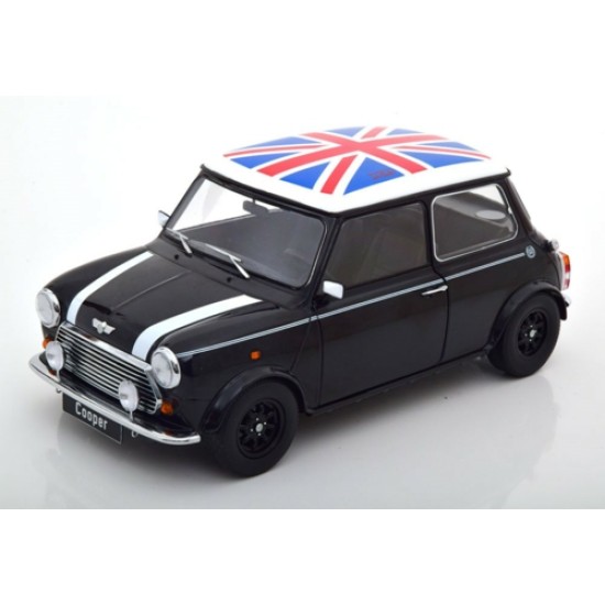 1/12 MINI COOPER LEFT HAND DRIVE BLACK/WHITE WITH UNION JACK ROOF