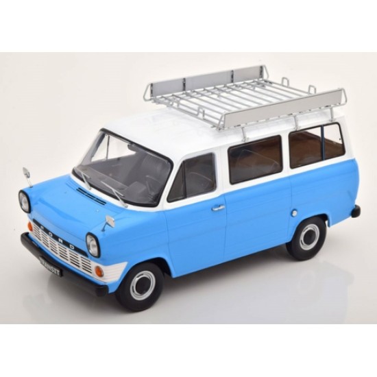 1/18 FORD TRANSIT BUS 1965-1970 WITH ROOF RACK BLUE/WHITE KKDC180464