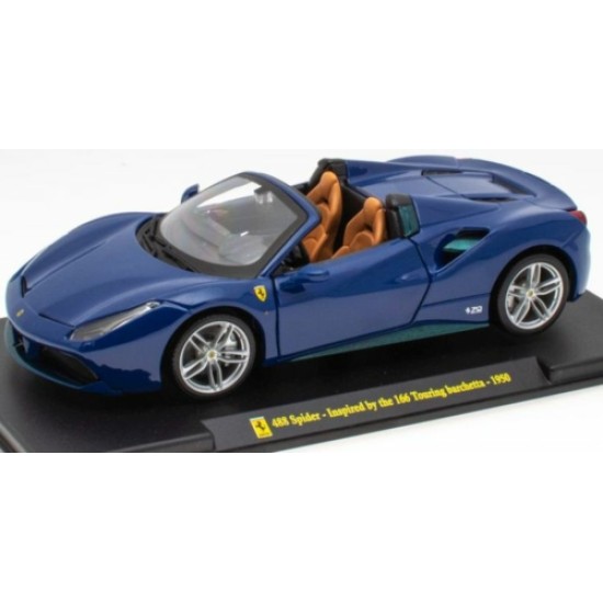 MAGPFG5 - 1/24 FERRARI 488 SPIDER BLUE INSPIRED BY 1950 166 TOURING SUPERCAR COLLECTION GIFT (WITH CASE)
