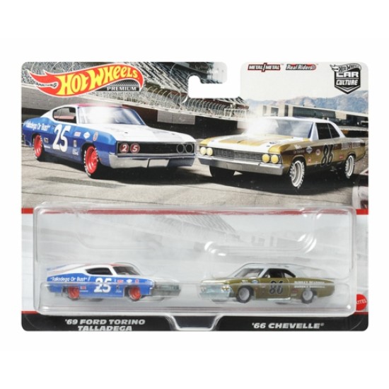 HOT WHEELS 1/64 2 PACK 1969 FORD TORINO TALLADEGA AND 1966 CHEVY CHEVELLE HFF31