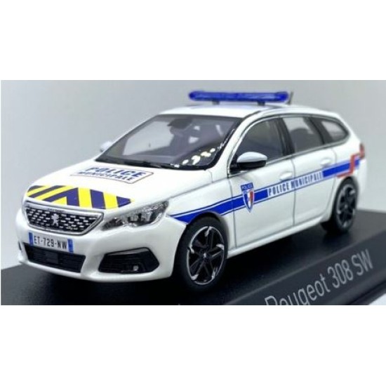 NV473944 -  1/43 2018 PEUGEOT 308 SW - POLICE MUNICIPALE BLUE WITH YELLOW STRIPING