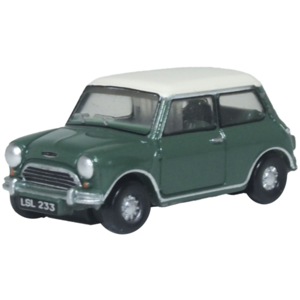 Miniature Voiture Austin Mini Verte Amande/blanc Vieil Anglais échelle 1:76 Oxford - Neuf