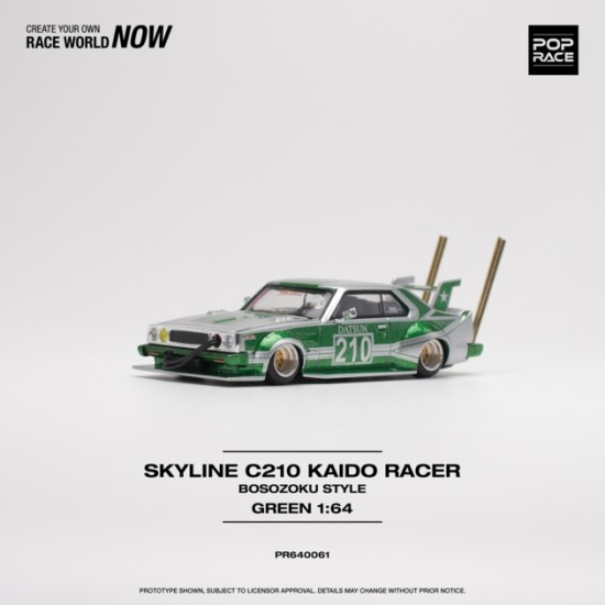 1/64 SKYLINE C210 KAIDO RACER (BOSOZOKU STYLE) SILVER/GREEN