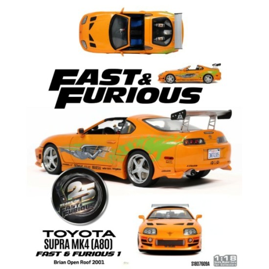 SOL1807609A - 1/18 TOYOTA SUPRA MK4 (A80) FAST AND FURIOUS 1 BRIAN OPEN ROOF 2001 SOL1807609A - 1/18 TOYOTA SUPRA MK4 (A80) FAST AND FURIOUS 1 BRIAN OPEN ROOF 2001
