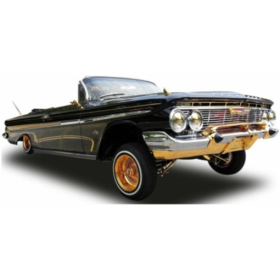 SUNH2110 - 1/18 CHEVROLET IMPALA 1961 OPEN CONVERTIBLE LOWRIDER BLACK WITH MOVABLE SUSPENSION