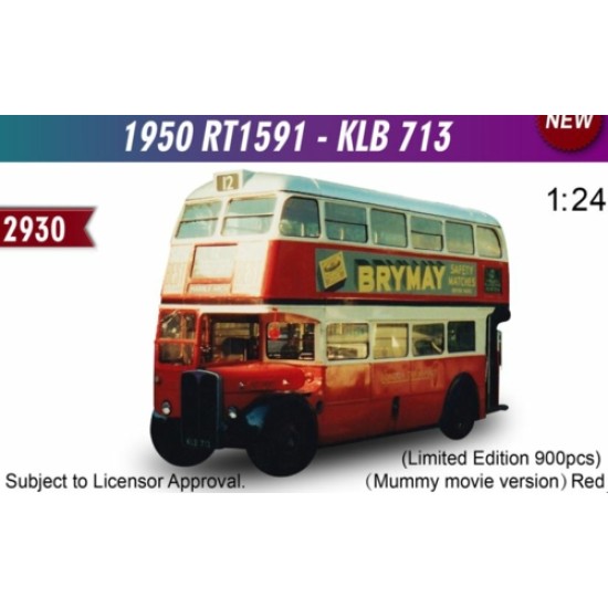 SUNH2930 - 1/24 AEC REGENT III - RT1591 - KLB 713 1950 - LONDON TRANSPORT - MUMMY MOVIE VERSION SUNH2930 - 1/24 AEC REGENT III - RT1591 - KLB 713 1950 - LONDON TRANSPORT - MUMMY MOVIE VERSION