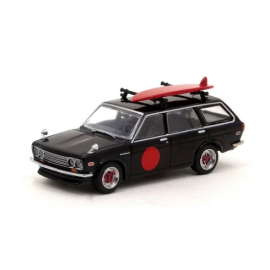 TCT64G026BK - 1/64 DATSUN 510 WAGON WITH SURFBOARD, BLACK/RED T64G-026-BK