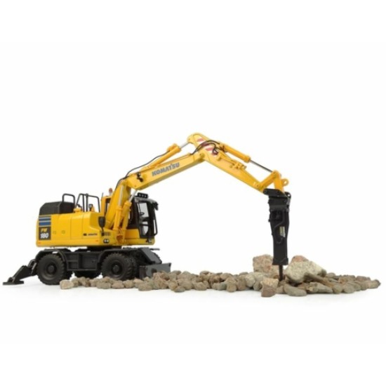 1/50 KOMATSU PW148-11 WHEELED EXCAVATOR WITH BUCKET AND BREAKER