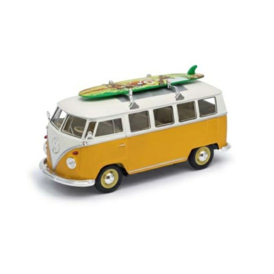 1/24 1962 VOLKSWAGEN CLASSIC BUS WITH SURF BOARD YELLOW/WHITE
