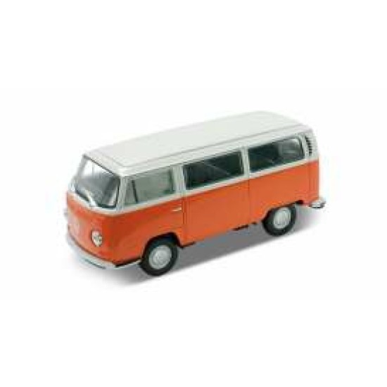 1/34 VOLKSWAGEN BUS T2 1972 ORANGE/WHITE (PULL BACK ACTION)